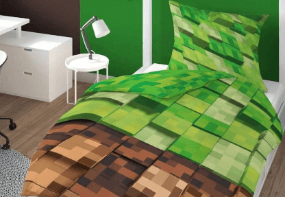 Povlečení Minecraft pro kluky - 3D kostičky, hnědá a zelená